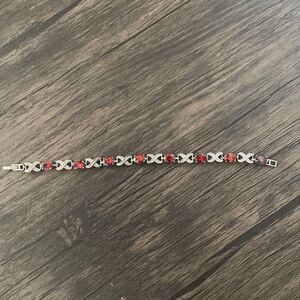 Oval Cut Red Ruby Simulated Diamonds Tennis Bracelet Hugs and Kisses DubaiGems